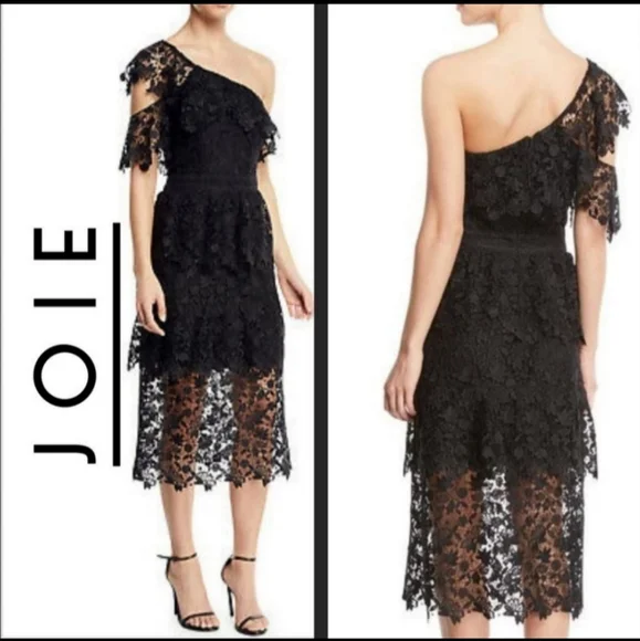 Joie Belisa black 1 shoulder lace cocktail dress $448 - Picture 2 of 12